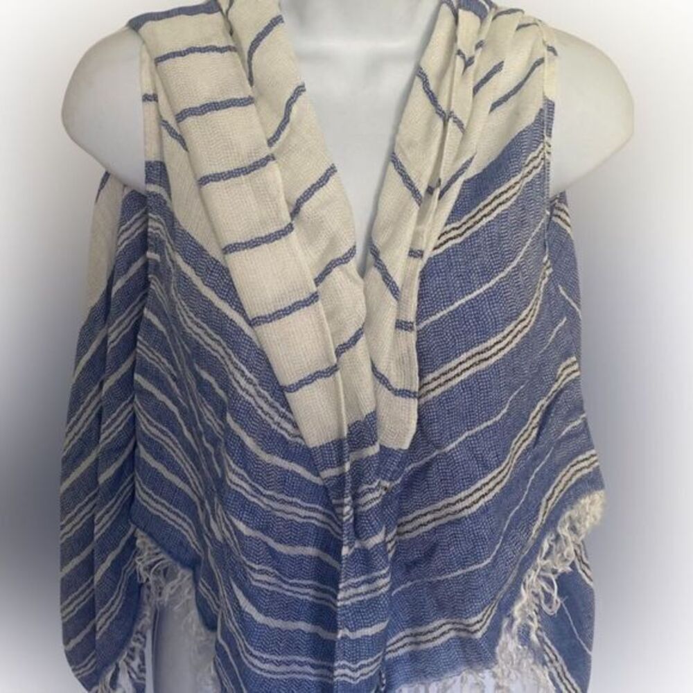 J Crew Wrap - 28 x66 blue white striped , wool modal with arm holes ,